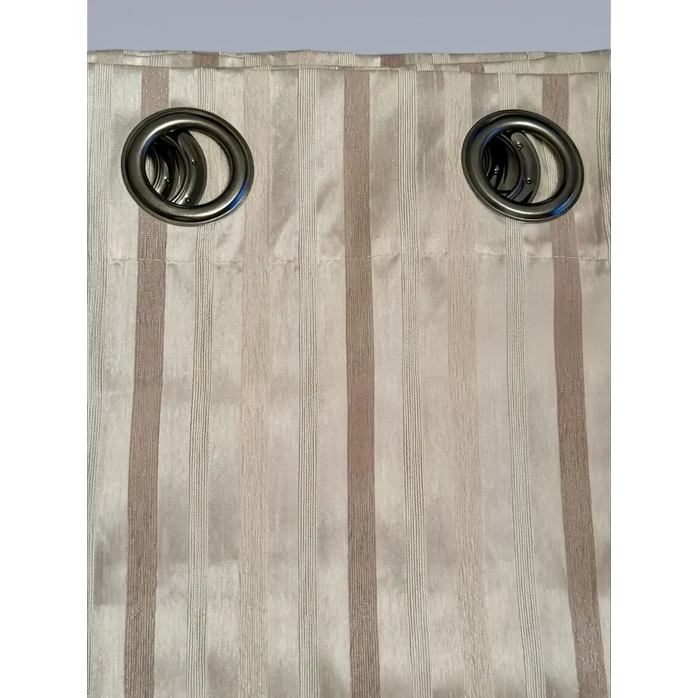 Vintage Cream Taupe Stripe Curtain Panels Set 2-Grommet Drapes-Neutral-Window
